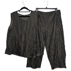 FH Clothing Women's Tank Top Set XL Olive Crinkle 2pc Cropped Pants Sleeveless